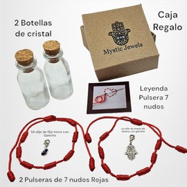 MYSTIC JEWELS by Daarmlia - Kabbalah Bracelet - Cord 7 Knots of Red Wire - Unisex - Adjustable - Evil Eye Protection - Good Luck (2 Pieces & 2 Bottles)