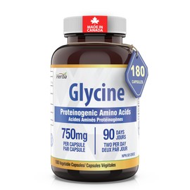 Herba Herba Glycine Supplement 750mg - 180 Capsules | >99% Ultra Pure Glycine Capsules | Free-form Proteinogenic Amino Acids Supplements | Made in Canada