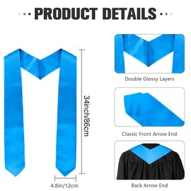 Sky Blue Graduation Stole, Plain Graduation Sash, Unisex Adult Class of 2025 Graduation Stole, Honors Graduation Stoles Sash Graduation Shawl Sublimation Stoles for Graduation Ceremony 70" Long