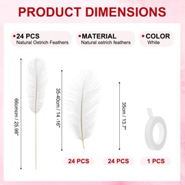 PATIKIL 24 Pcs Natural Ostrich Feathers 14-16 Inch / 35-40 CM Large Ostrich Feather Kit for Crafts, Vase, Home Decoration, Wedding, Party, Centerpieces, Flower Arrangement (White)