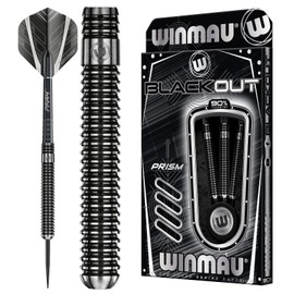 WINMAU Blackout 23 Gram Professional Steeltip Tungsten Darts Set with Flights and Stems (Shafts)