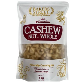 Bakers Street Whole Raw Cashew African W320 1kg- Raw, Natural, High Protein & Fiber, Nut for Snacking, Cooking, Baking, Stews, & Desserts