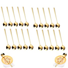 Golden Round Coffee Spoons, Pack of 20 Stainless Steel Small Gold Spoons, Stirring Spoon, Gold-Plated, Teaspoon, Stainless Steel Spoon, Household Steel Spoon, 13 cm Espresso Spoon, Dessert Spoon,