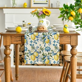 Artoid Mode Blue Lemon Iris Summer Table Runner, Seasonal Spring Kitchen Dining Table Decoration for Home Party Decor 40x180 cm