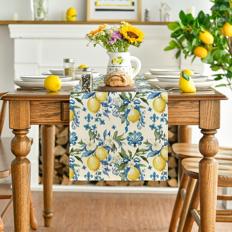 Artoid Mode Blue Lemon Iris Summer Table Runner, Seasonal Spring