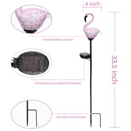 Afirst Solar Outdoor Lights Decorative - Solar Garden Stake Lights Flamingo Handblown Glass Stake Garden Pathway Light Outdoor Waterproof Glass Stakes for Pathway Yard Lawn Decoration