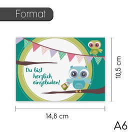 #detailverliebt 15 Invitation Cards with Owl Motif I dv013 I DIN A6 I Invitation Set Children's Birthday Christening School to Fill in for Children Boys Girls