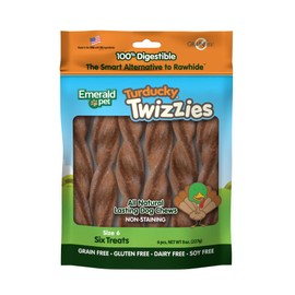 Emerald Pet Twizzies Rawhide Free 100% Digestible Natural Dog Lasting Chew Treats, Made in USA Size 6, Turducky Turkey Duck Multipack
