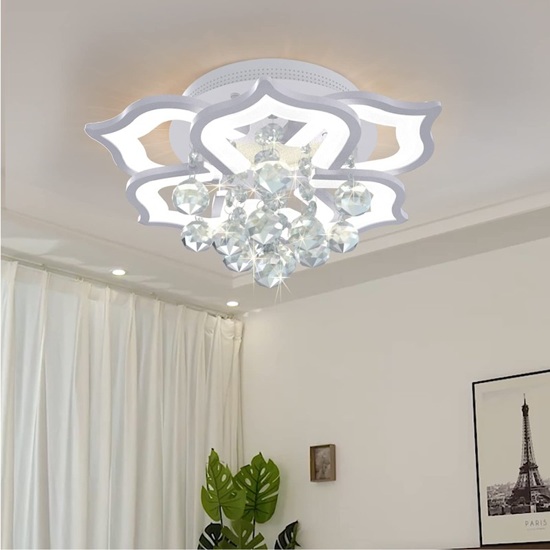 AHAWILL Modern Ceiling Light,Crystal Flush Mount LED Chandelier Ceiling Flower