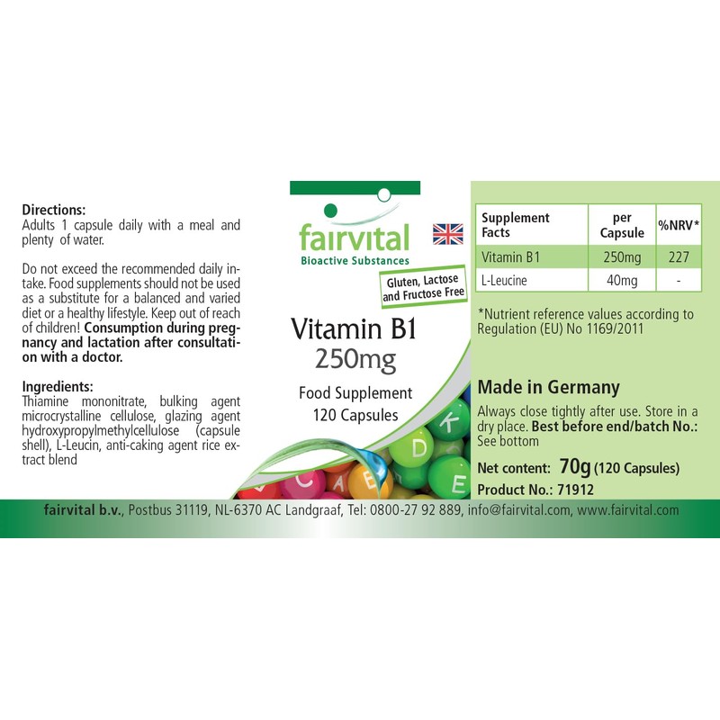 Fairvital Vitamin B1 (Thiamine) 250 mg - 120 Capsules -