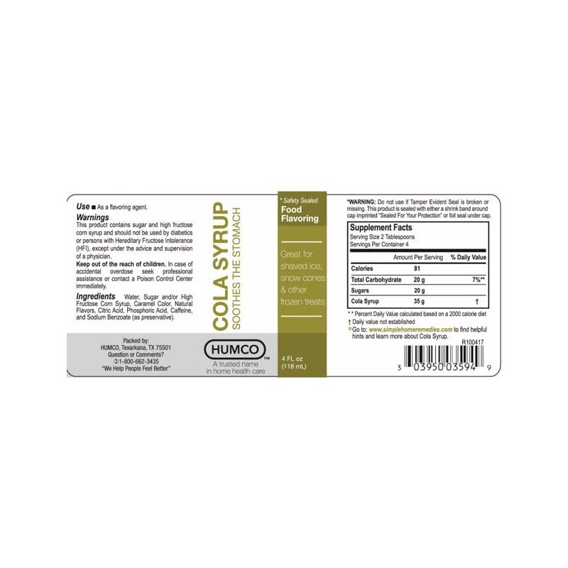 Humco Cola Syrup - 4 oz, Pack of 6