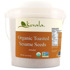 Organic Toasted Sesame Seeds (Unhulled) - Single-Origin Premium Selection Roasted Seeds, Ingredient for Dips and Sauces, Gluten-Free Topping for Asian Dishes, Conveniently Packed in a Bucket, 4 lb