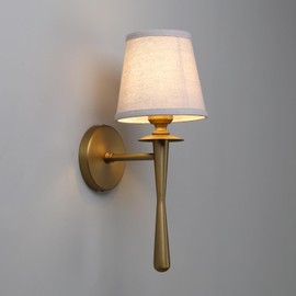 PERMO Vintage Wall Sconce Antique Gold Sconces with Linen Cloth Lamp Shade Hardwired Wall Light Fixture for Bedroom Living Room Hallway Foyer