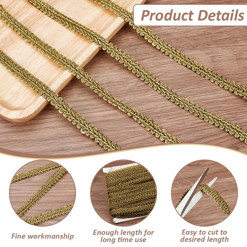 PH PandaHall 27.3 Yards Golden Braid Tirm for Sewing, 1/2
