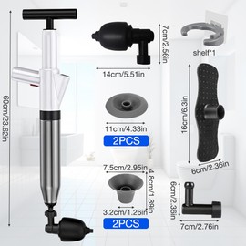 Gobesty Toilet Unblocker Heavy Duty, Toilet Plunger, High Pressure Plunger Kit with 5 Replaceable Heads and Inflatable Footbed, Plunger Sink Unblocker for Unblocking Toilets/Sink/Bathtub/Floor/Drain