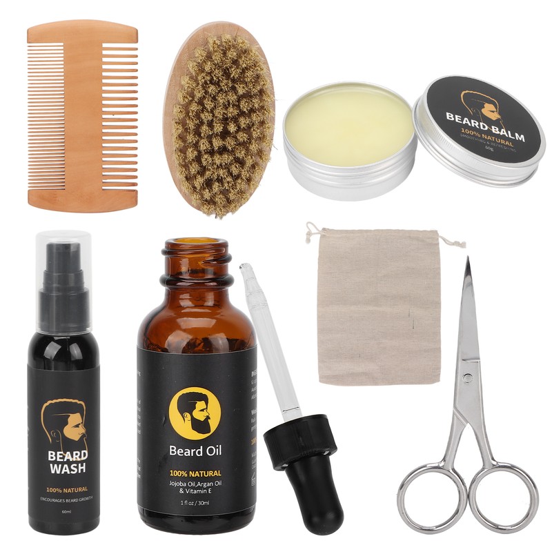 7pcs Male Beard Care Grooming Kit Professional Beard Brush Comb