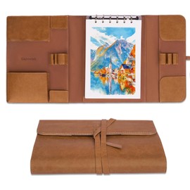 LIGHTWISH Watercolor Pad - A5 20 Sheets 100% Cotton 300GSM Cold Press Paper | Removable Backing | All-in-One Travel Watercolor Journal with Brush Holder & Storage Pocket