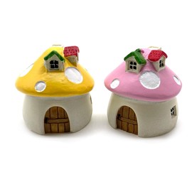 Aliotech 2Pcs Mini Mushrooms Miniature Figurines Fairy Garden House Cute Fairy Garden Mushrooms for Fairy Garden Micro Landscape Plant Bonsai DIY Craft Ornaments(Pink and Yellow)