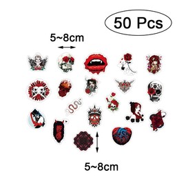 50 Pcs Horror Style Cool Gothic Stickers Skull Skeleton Dark Red Vinyl Sticker Waterproof Trendy Aesthetic Decal for Laptop Water Bottle Skateboard