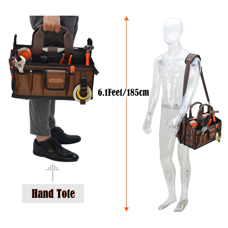 WELKINLAND 20-Pockets Tool Tote Bag, 16" Electrician Tool Bag, Open-Top