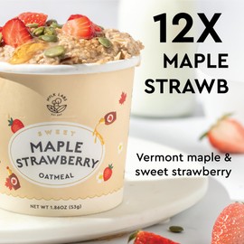 Mylk Labs Maple Strawberry Protein Oatmeal Cups, Whole Grain, Low Sugar, High Fiber Breakfast with Superfoods, Quick & Easy, On the Go, Instant Oatmeal, Rolled Oats, Gluten Free, Vegan, Nut Free, 12 Pack