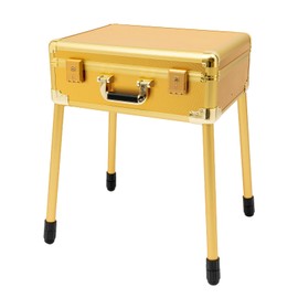 Kaichenyt Barber Supplies Case Solid Color Large Capacity Barber Case with Adjustable Height Support Stand (18.11-31.5in) Mobile Barber Station Elegant Professional Barber Toolbox Makeup Case (GOLD)