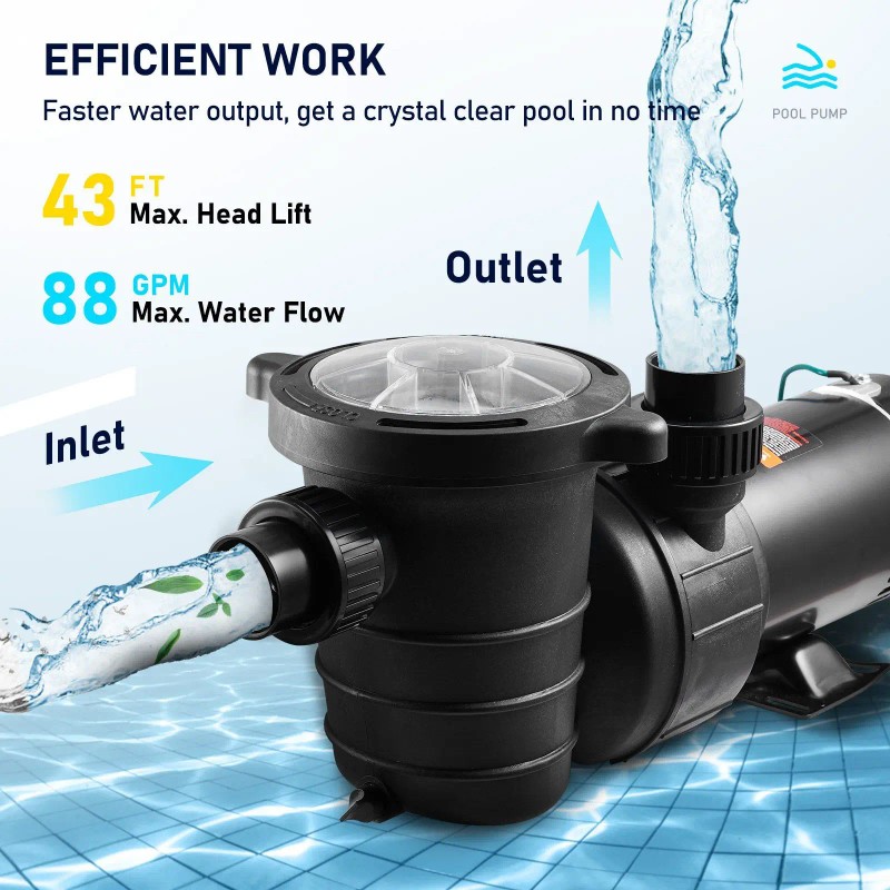 1.5HP 115V 1100W Single Speed Swimming Pool Pump Powerful Ground
