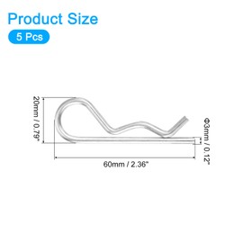 sourcing map 5Pcs 3mmx60mm 304 Stainless Steel R Shaped Spring Cotter Pins, R Clips Cotter Pin Spring Fastener for Household Appliances, Sports Equipment, Car Mechanics Repair (Silver)