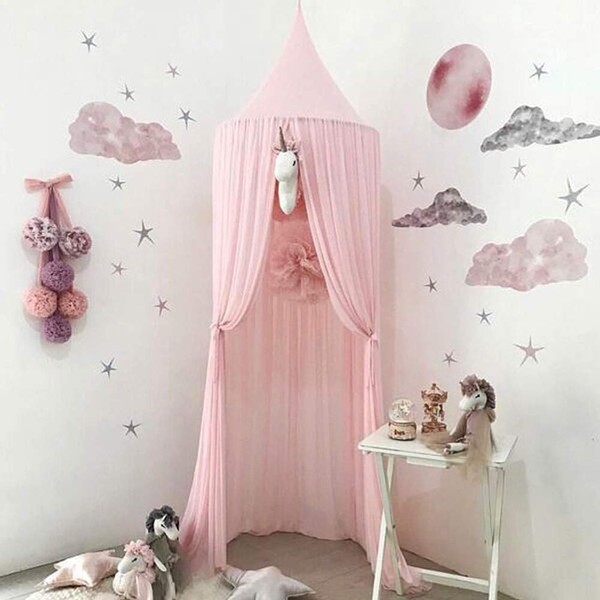 Bed Canopy for Children,Chiffon Mosqutio Net,Baby Indoor Outdoor Bed Canopy for Reading Room, Bed & Bedroom Decoration, (Pink)