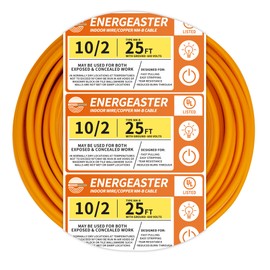 Energeaster 10/2 NM-B Wire,with Ground Indoor Electrical Copper Wire，10 Gauge Wire 2 Conductor Non-Metallic Sheathed Copper Cable(25FT Orange)