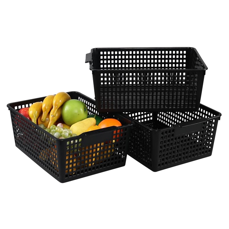 Guankan Kitchen Storage Basket Bin Set of 3, Plastic Organizer