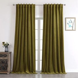Benedeco Olive Green Velvet Curtains for Bedroom Window with Back Tab, Super Soft Vintage Luxury Heavy Drapes, Room Darkening Thermal Insulated Curtain for Living Room, W52 by L84 inches, 2 Panels