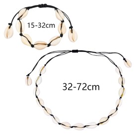 Pamtns Set of 2 Shell Chain Bracelet Set Shell Necklace Natural Shell Anklet Shell Bracelet Shell Crochet Ankle Ankle Bracelet Adjustable Bracelet with Velvet Bag Summer Beach Parties, Cotton thread