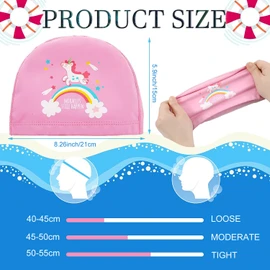 2 Pieces Swimming Cap Kids, Swim Cap Kids Long Hair, Waterproof Polyester Bonnet De Bain for Kids, Cartoon Mermaid Unicorn Kids Swim Cap, Kids Swimming Caps for Aged 2-12 Girls Teens (A)