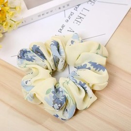Satin Scrunchies for Women - No Crease Hair Ties for Women| Scrunchies For All Hair Types and Textures, Perfect for Day or Night pack of 2 (Yellow & Blue)