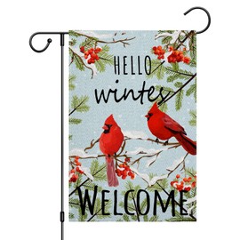 Girlly Winter Christmas Cardinal Garden Flag Double Sided 12x18 Inch Hello Winter Snowflake Sign Welcome Yard Flag Farmhouse Outdoor Decor Burlap Red