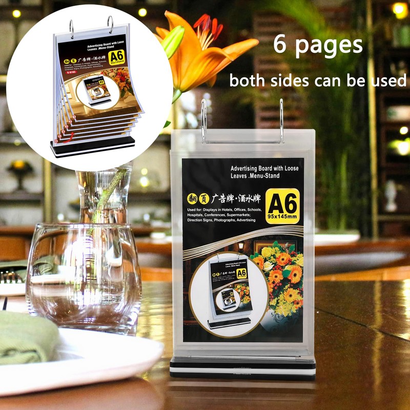 2Pcs Table Flip Menu Holder with 6 Pages Sleeve, 4"