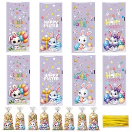 100Pcs Easter Cellophane Bags, 4Style Gift Treat Party Bags for Candy Sweet Cookie Easter Cellophane Bags Small with Twist Ties Bags for Party Favor Cookie
