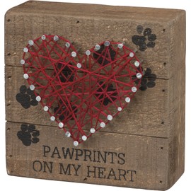 Primitives by Kathy Distressed Wood Slat Sign - 'Pawprints' with Hand-Strung Heart, Wall Art & Desk Decor for Home