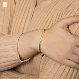 Amberta Women 925 Sterling Silver Flat Snake Bracelet: 3 mm Gold Plated Herringbone Bracelet 8 inch