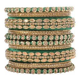 Aheli Silk Thread Faux Stone Studded Bangle Set Chuda Ethnic Indian Wedding Wear Fashion Jewelry Gift for Women