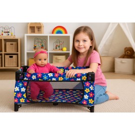 Baby Doll Crib Set, Toy Pack n Play Bassinet Blanket & Carry Bag for Baby Doll Playpen Fits up to 20" Doll | Allows for Easy Compact Folding for Storage Toy,