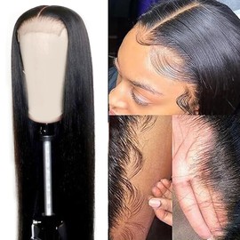 AiPliantfis Real Hair Wig Women's Glueless Wig Human Hair Wig Straight Wig Women's Real Hair Natural Black 4x1 Lace Natural Hairline with Baby Hair Minimal Smell 14 Inches (35.5 cm)