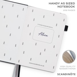 Scandinote A5 Bullet Dotted Journal - Charcoal, 208 Pages, 120gsm Paper, Vegan Leather Cover, 3 Bookmarks, Pen Loop, Pocket, Index, 180° Lay-Flat, 5mm Dot Grid for Bullet Journaling & Planning