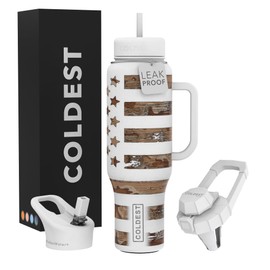 Coldest 40 oz Tumbler with Handle and Straw - 100% Leak Proof Insulated Tumbler with Lid and Straw (3 Lids) - Stainless Steel Tumblers for Women & Men - Cup Holder Friendly Base, 46 oz (The Patriot)