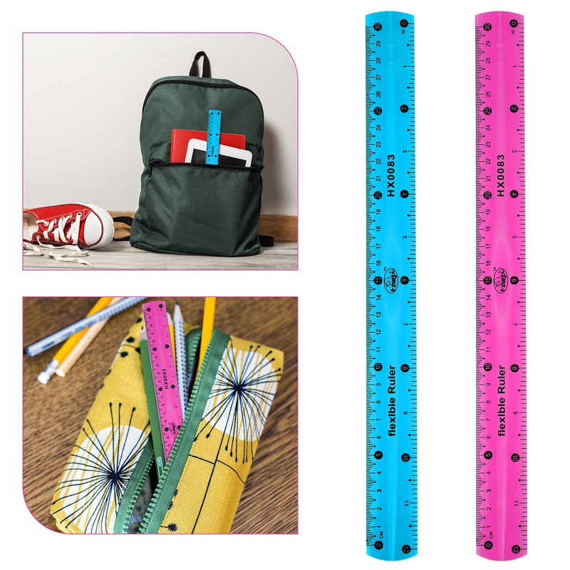 2 Pieces Flexible Ruler, 30cm/12inch Plastic Ruler Shatterproof Straight Edge