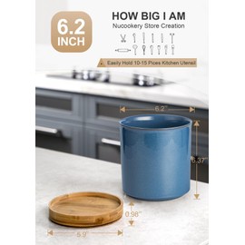 Nucookery 360°Rotating Utensil Holder, 7.2" Kitchen Utensil Crock, Ceramic Cooking Utensil Organizer with Countertop-Protection Cork Bottom for Farmhouse Kitchen Decor Christmas (Royal blue)