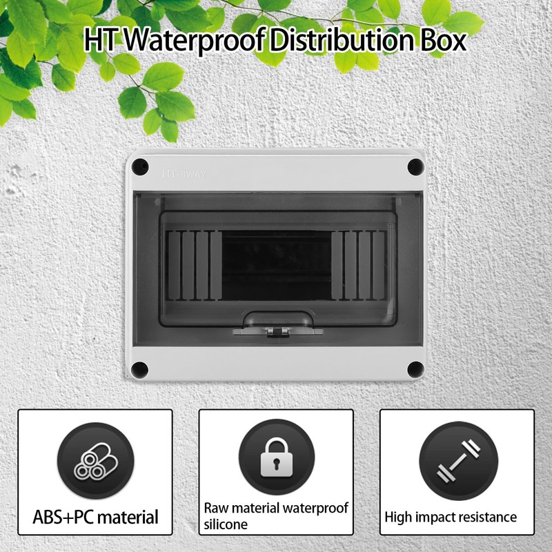Surface-Mounted Fuse Box, IP65 Waterproof, Surface-Mounted 8-Way Distribution Box, Sub-Distribution,