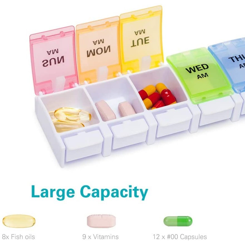 AM PM Weekly 7 Day Pill Organizer, HUAXIYAN Large Daily