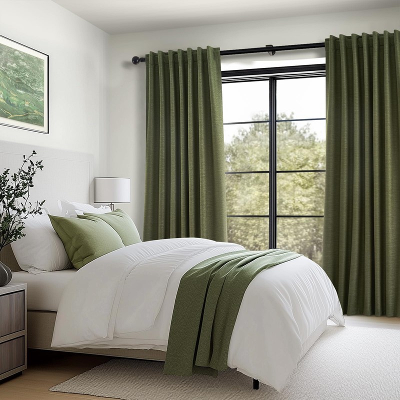 Topfinel Olive Green Linen Blackout Curtains 84 Inch Long for